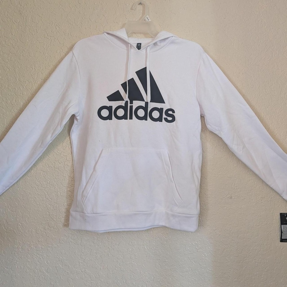 Adidas Golf Mens White Pullover Drawstring Hoodie Black Logo Size Medium NEW